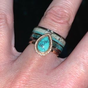 Set of TWO Staghead Designs Wedding Turquoise Rings Pear Tear Drop